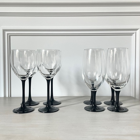 1990s Cristal d'Arques Black Stem Drinkware Set - Set of 8 - Picture 3 of 13